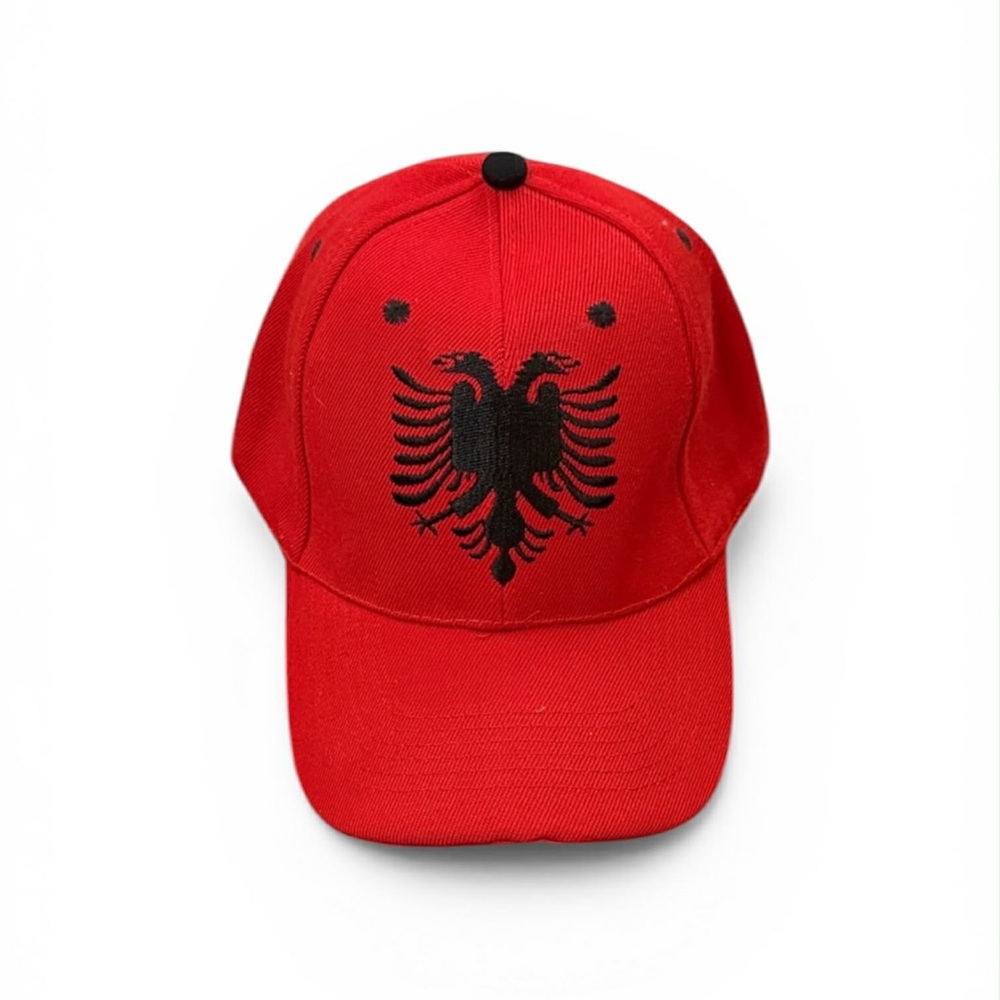 Alba Red Baseball Cap with Black Double-Headed Eagle Embroidery